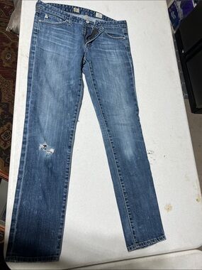 AG Adriano Goldschmied Women's Medium Blue Distressed Skinny Jeans